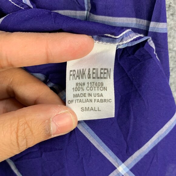 Frank & Eileen Barry Small Plaid Button-Up‎ Shirt In Blue & White Italy - Picture 10 of 12